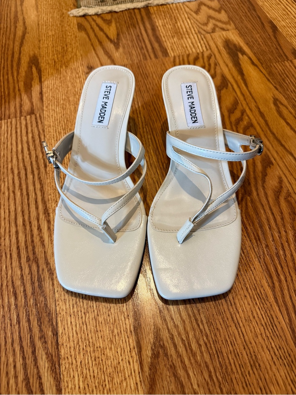 Steve Madden White Multi-Strap Square Toe Heels